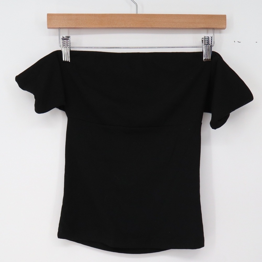 Denimo Top Womens S Off-the-shoulder Black Short Sleeve Stretch Knit Excellent